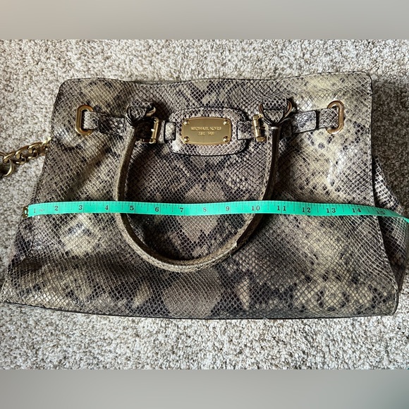 Michael Kors Taupe Brown Snake Skin Gold Hardware Purse Shoulder Bag - Picture 9 of 10
